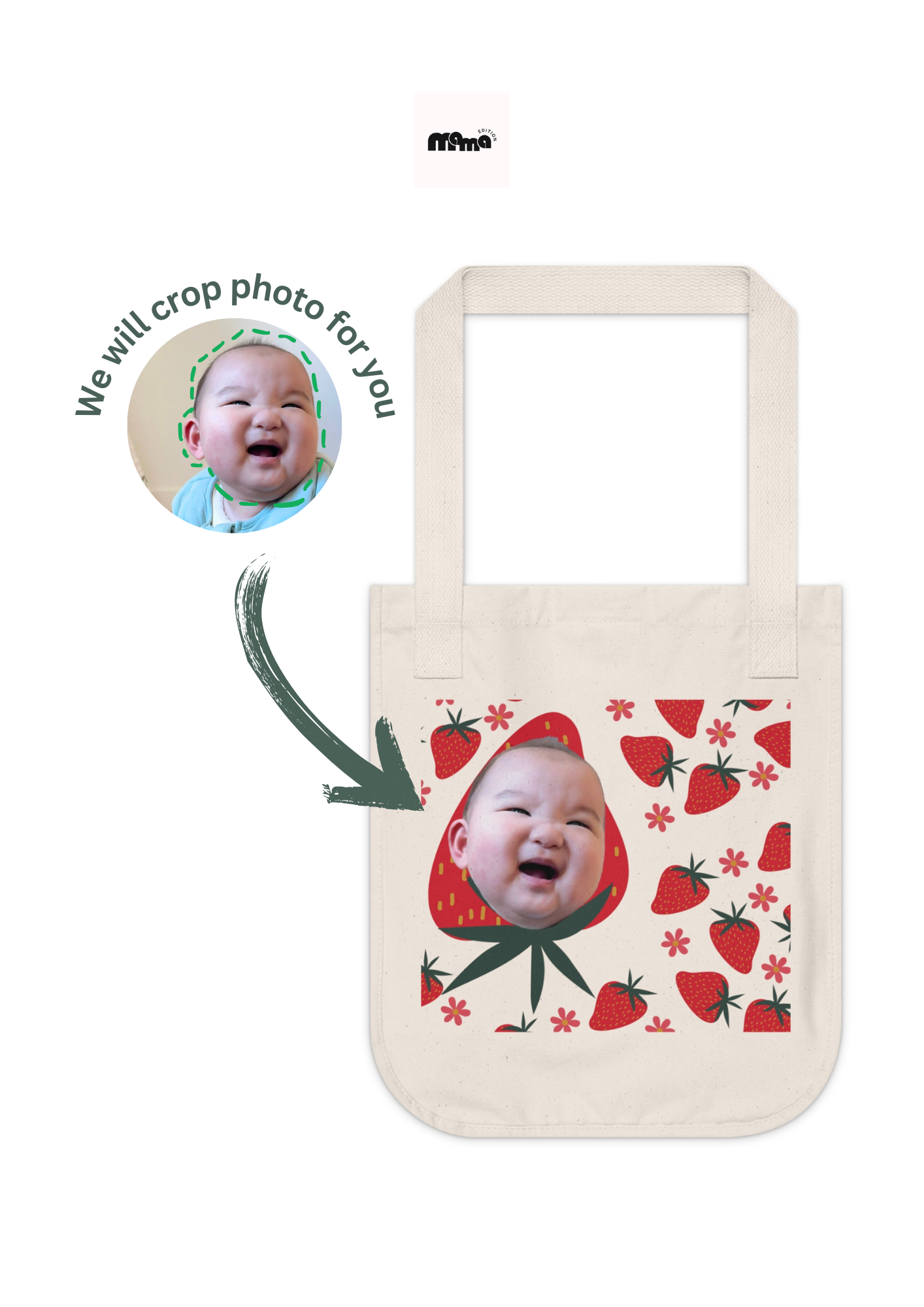 Mama Edition Personalized Canvas Tote Bag - Strawberry (100% Organic Cotton)