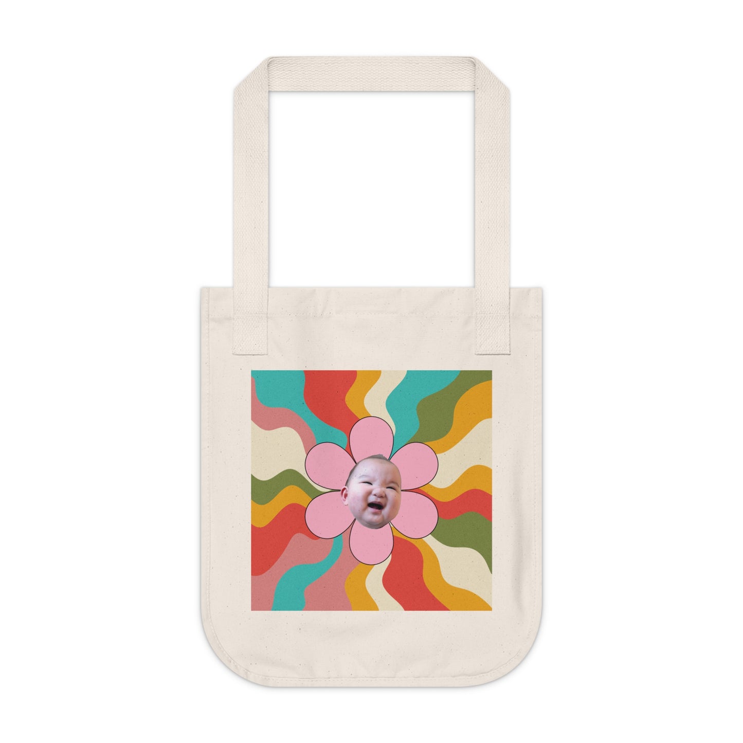 Mama Edition Personalized Canvas Tote Bag - Retro Flower (100% Organic Cotton)