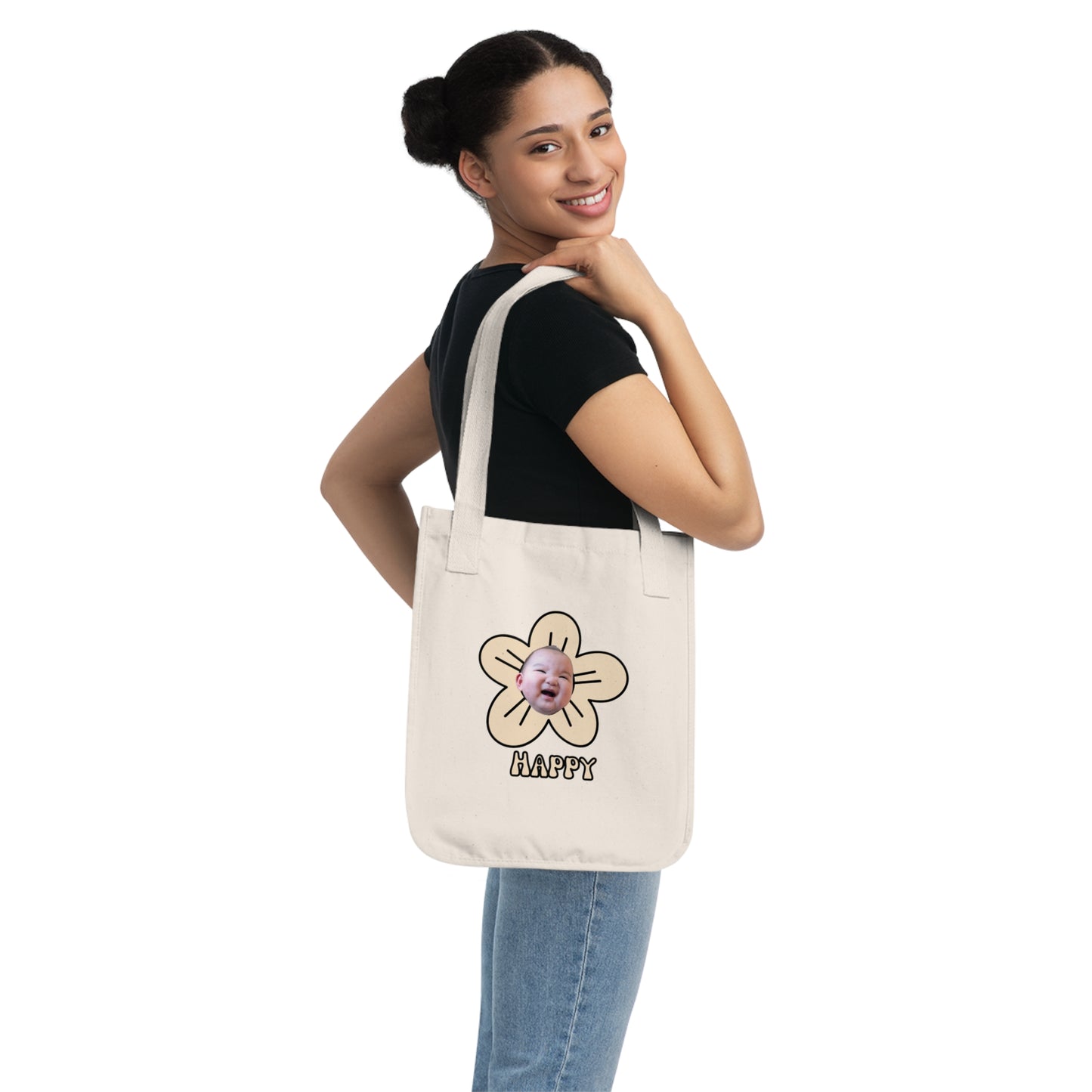 Mama Edition Personalized Canvas Tote Bag - Happy (100% Organic Cotton)