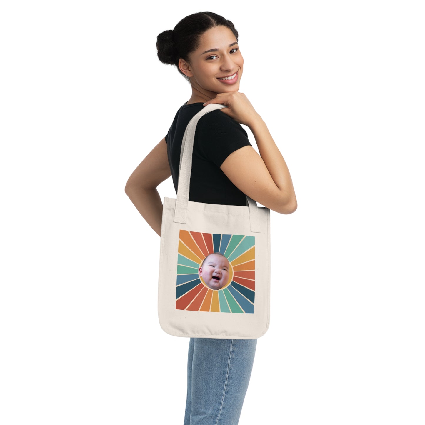 Mama Edition Personalized Canvas Tote Bag - Retro Rays (100% Organic Cotton)