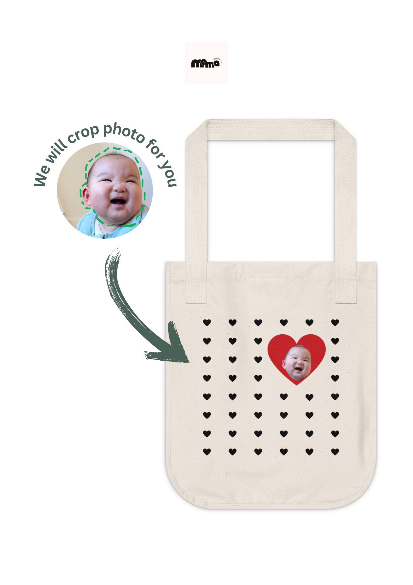 Mama Edition Personalized Canvas Tote Bag - Heart (100% Organic Cotton)